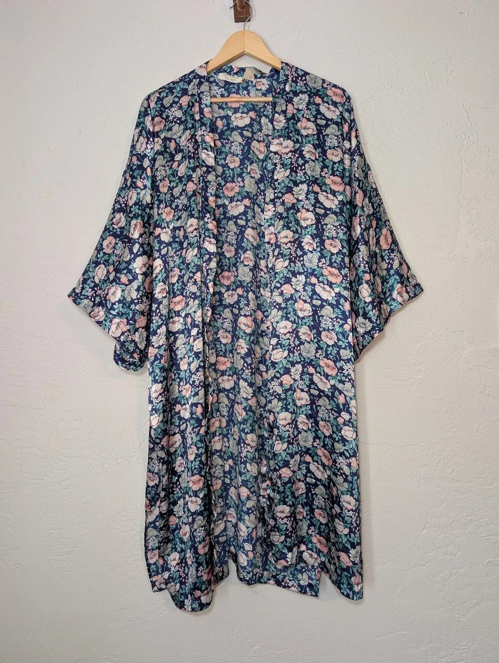 Vintage Victoria's Secret Gold Label Pink & Blue Floral Robe Dainty Whimsical